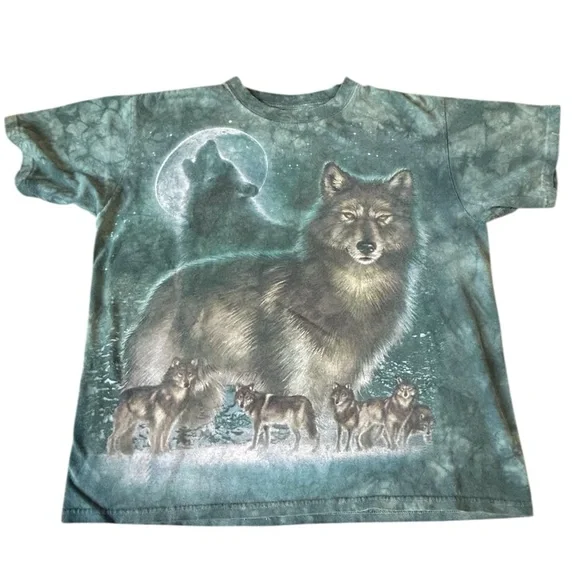 Vintage Wolf Moon Tee Tie Dye Small Liquid Blue Style Faded Graphic - Picture 1 of 10